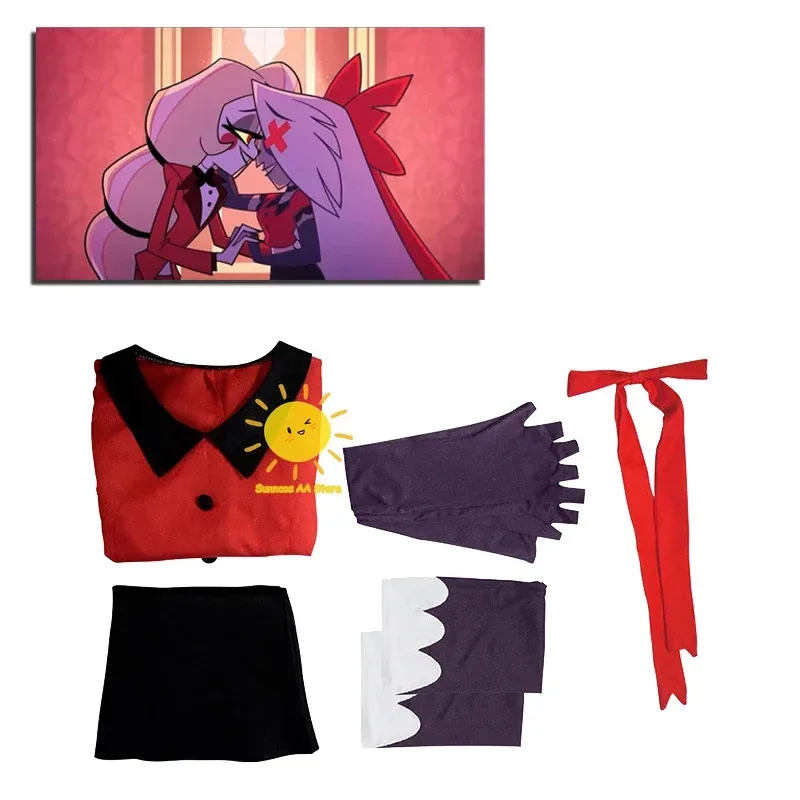 AD1 Hotel Anime Hazbin Vaggie Cosplay Kostüm Vaggie Uniform Cos Erwachsene Frauen Mädchen Party Teufel Radio Dämon Karneval Geburtstag5@rD ~
