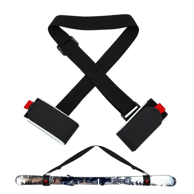 2 Packs Adjustable Ski and Pole Carrier Strap Shoulder Carrier Lash Handle Belt with Cushioned Fastener Tape Strap Loop