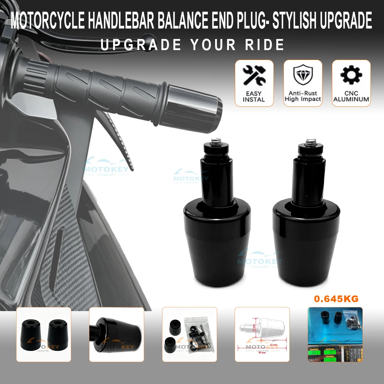 

Handlebar Grips Handle Bar Cap End Plugs Weight Slider Stainless steel for Yamaha NMAX155/125AEROX/NVX
