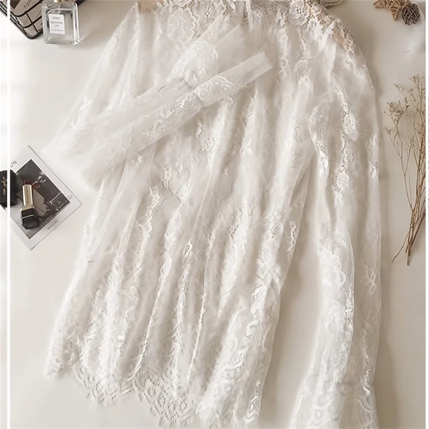 2023 Autumn Casual Women Short Blouse Lace Shirt Winter Long Sleeve Stand Collar Blousas Basic Tops Pullovers Bottomings WZ2338