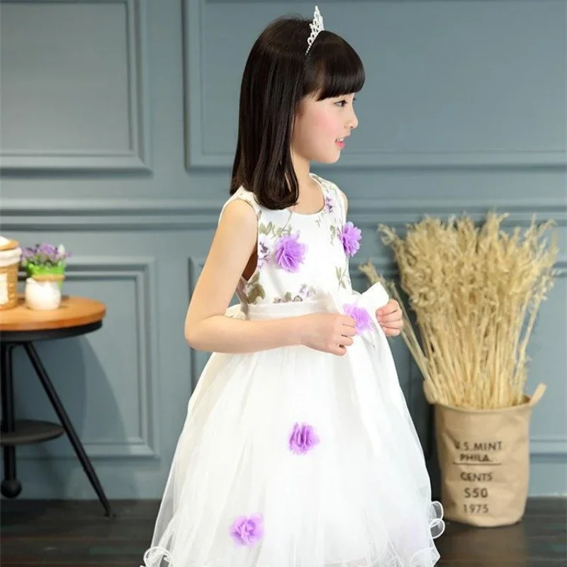 Girls 2024 Summer New Dress Youth Chiffon Waist Princess Skirt Children Pastoral Style Clothes Park 2 4 5 6 7 8 9 10 11 12 Years