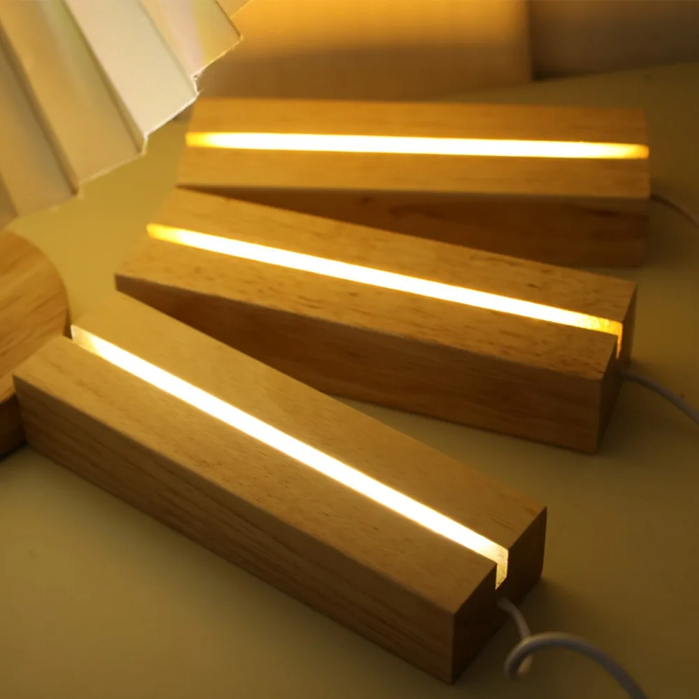 15cm LED Wood Display Base Rectangle USB Light Stand for Crystal Glass Resin Art Ornament Wooden Night Lamp Base LED Light Stand