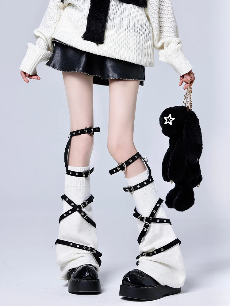 オリジナルパープル y2k 愛メタルバックル脚カバーダークパンク人格脚リングクロス jk ニーソックス女性