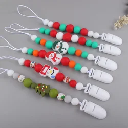 Baby Pacifier Clips Newborn Silicone Teething Beads Holder for Pacifiers Boy Girls Nipple Chain Christmas Teethers Toy Pendant