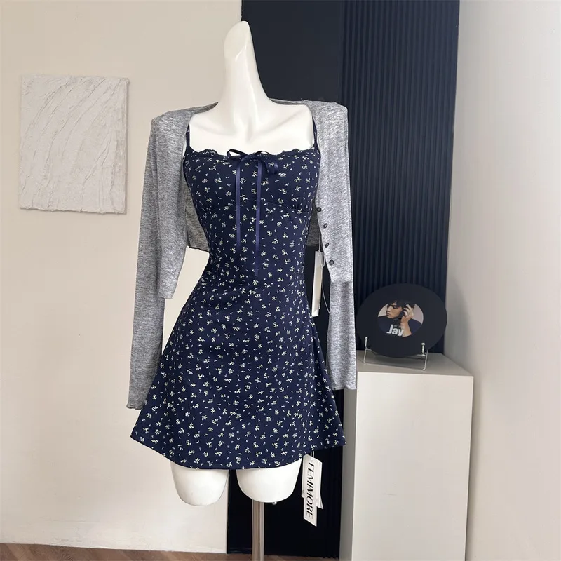 

Floral Print Sundress Women Summer Strappy Dress Versatile Sweet Spicy Design French Style Mini Dress For Petite Girls Casual