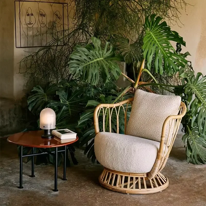 Creative Indoor and Outdoor Rattan Sofa Combination Leisure Living Room Courtyard Dining Chair for Home Office and Balcony