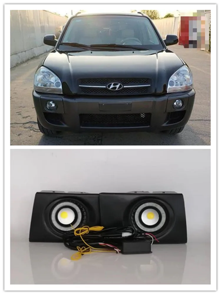 LED Fog Lights Assembly For  Hyundai Tucson 2005  2006 2007 2008 2009 2010  Front Bumper Fog lamp Replacement Angel Eye Daylight