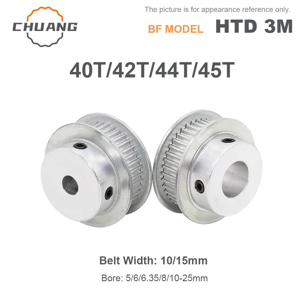 

HTD 3M Timing Belt Pulley BF-Type 40T 42T 44T 45Teeth Keyway Hole 5/6/6.35/8-25mm For 10/15mm Wide Belt