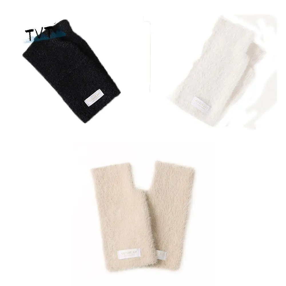 

Sweet Arm Sleeve Knitted Winter Touch Screen Cycling Driving Wrist Arm Warmer Half Finger Gloves Women Mittens Faux Mink