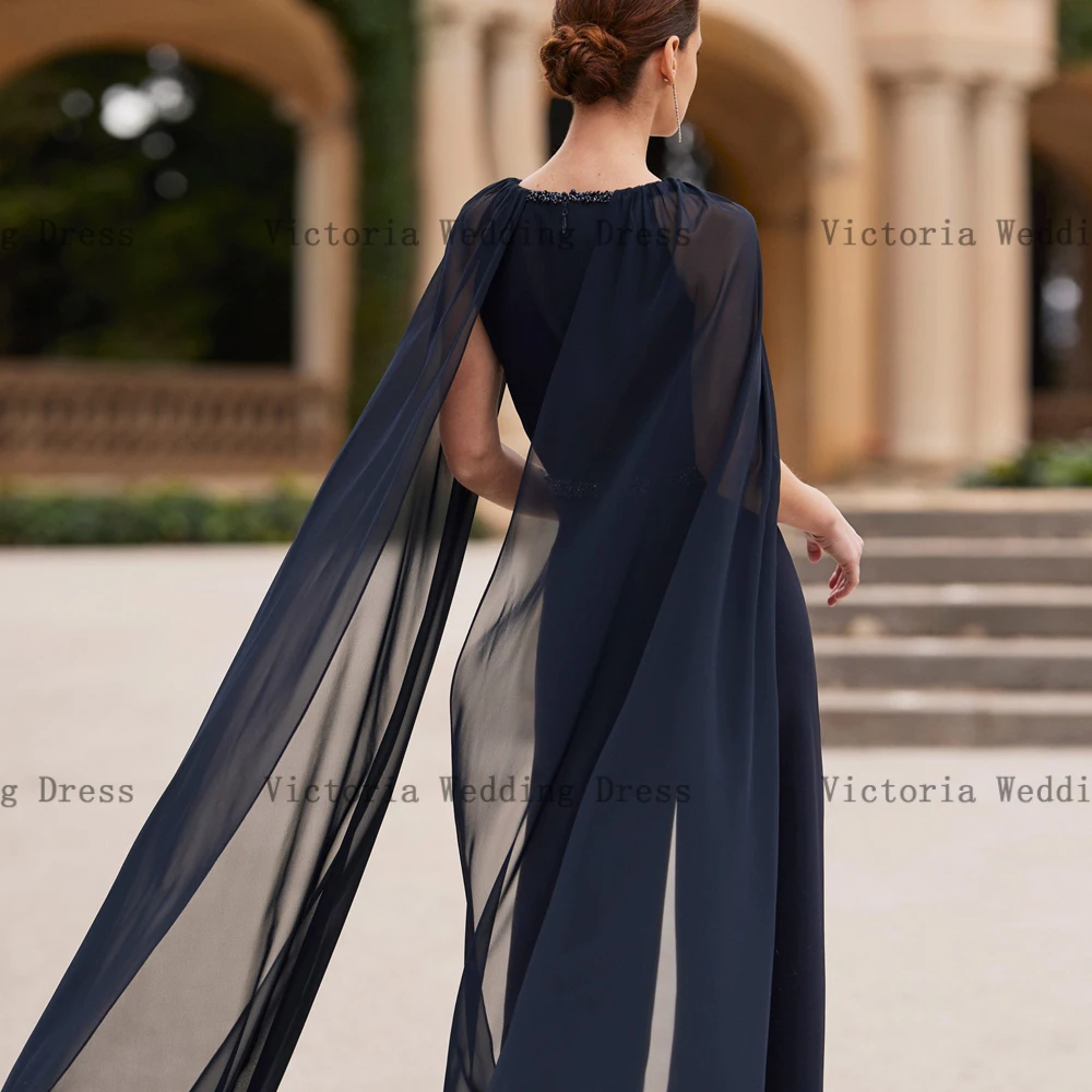 فساتين أم العروس الأنيقة المخصصة جوهرة الرقبة بلا أكمام رداء حفلات الزفاف المحدبة الطية طول الأرض الشيفون