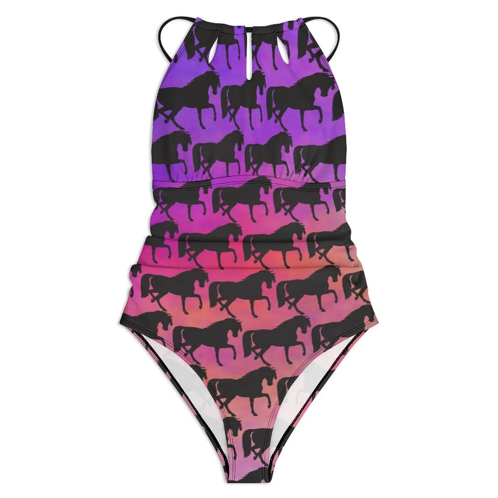 Prancing Horse Swimsuit Sunset Rainbow Swimwear One Piece Holiday Surf Bodysuit Sleeveless Bathing Suit Woman Push Up Beachwear