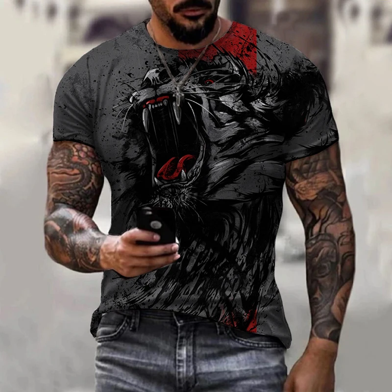 

Men's T-shirts 2023 Vintage Beast Tiger Fierce Lion Print Animal 3D T-shirt Short Sleeve Tops Oversized Tees Shirt Men Design Cl