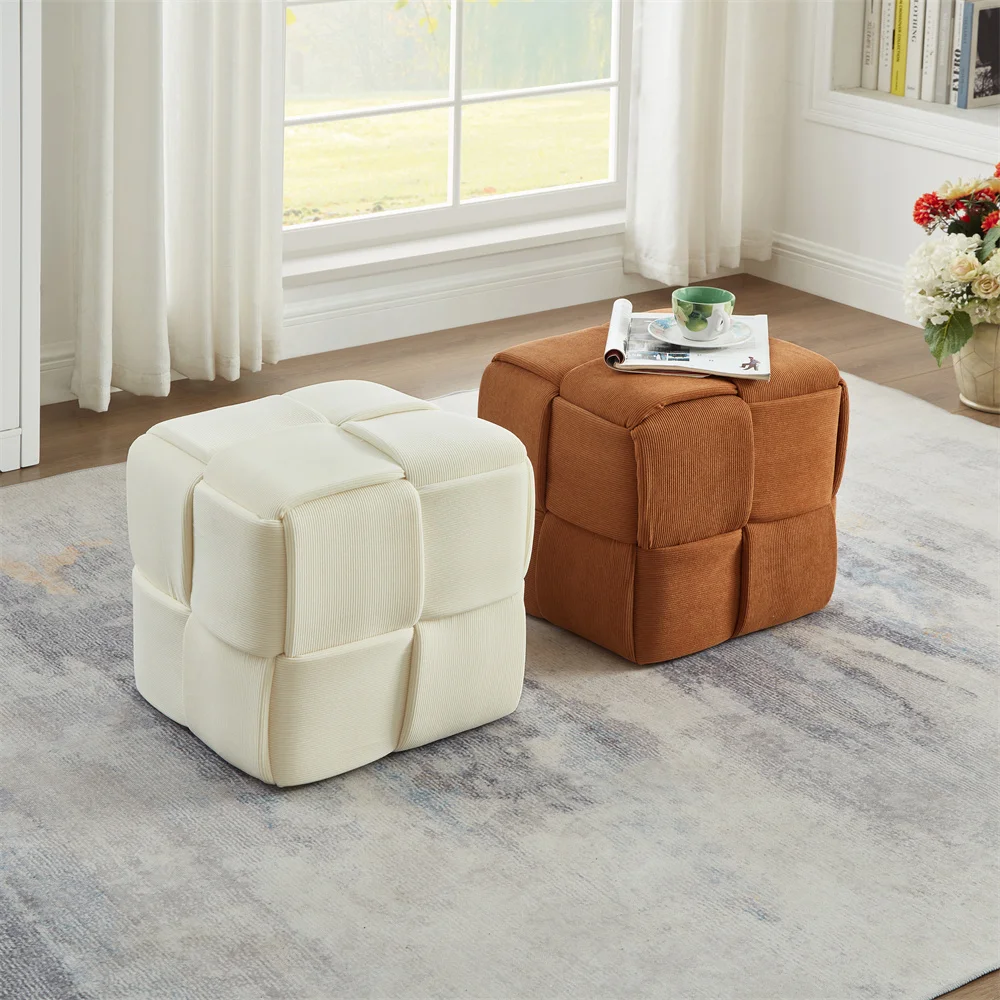 COSY HOMES-Woven Design Square stool Fine Cord Fabric Beautiful And Comfortable-Fits Any Room 40 × 40 × 40 × 40cm