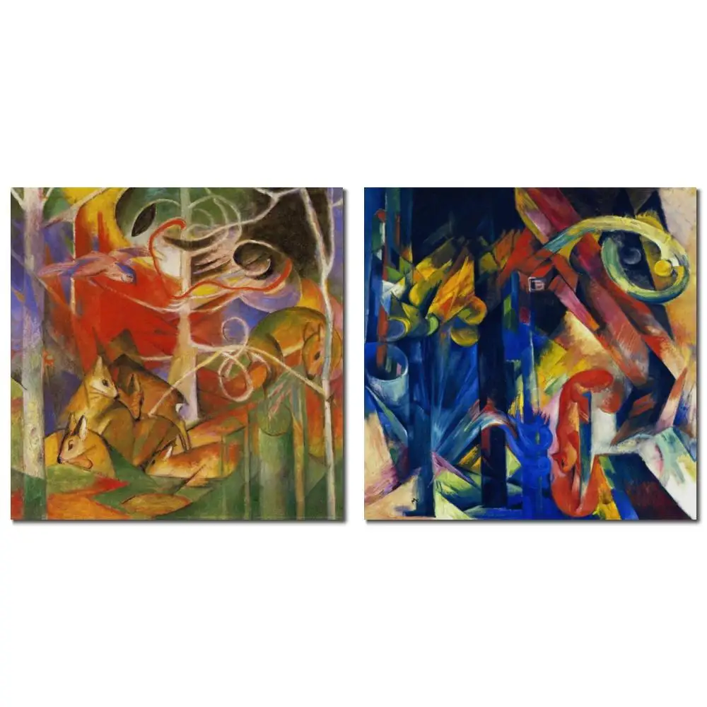 Large Size Animal Wood Squirrel Impressionist Painting in Oils Canvas Franz Marc Hand Painted Masterpiece for Hallway Display