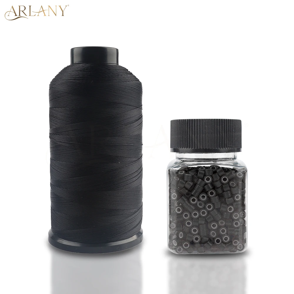 arlany-ビーズと糸のセット-1000個-シリコンライニング付きマイクロリンクビーズ-1500ヤード-ナイロンボンド糸-エクステンション縫製用