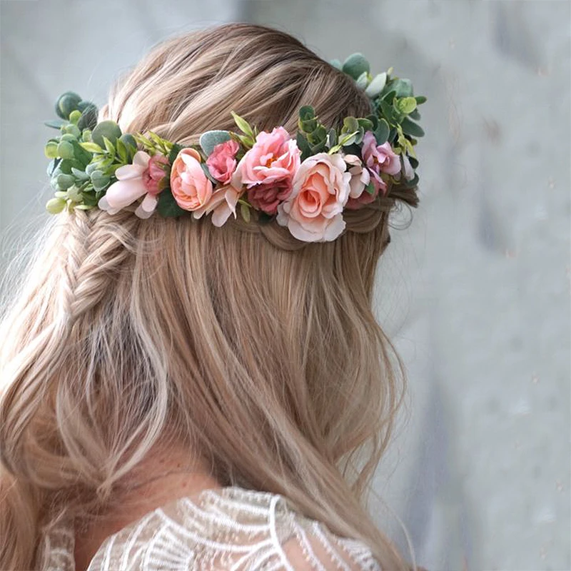 AWAYTR New Flowers Wreath Crown Festival Headband Women Hair Accessories Headdress Girl Floral Garland Wedding Floral Headwear