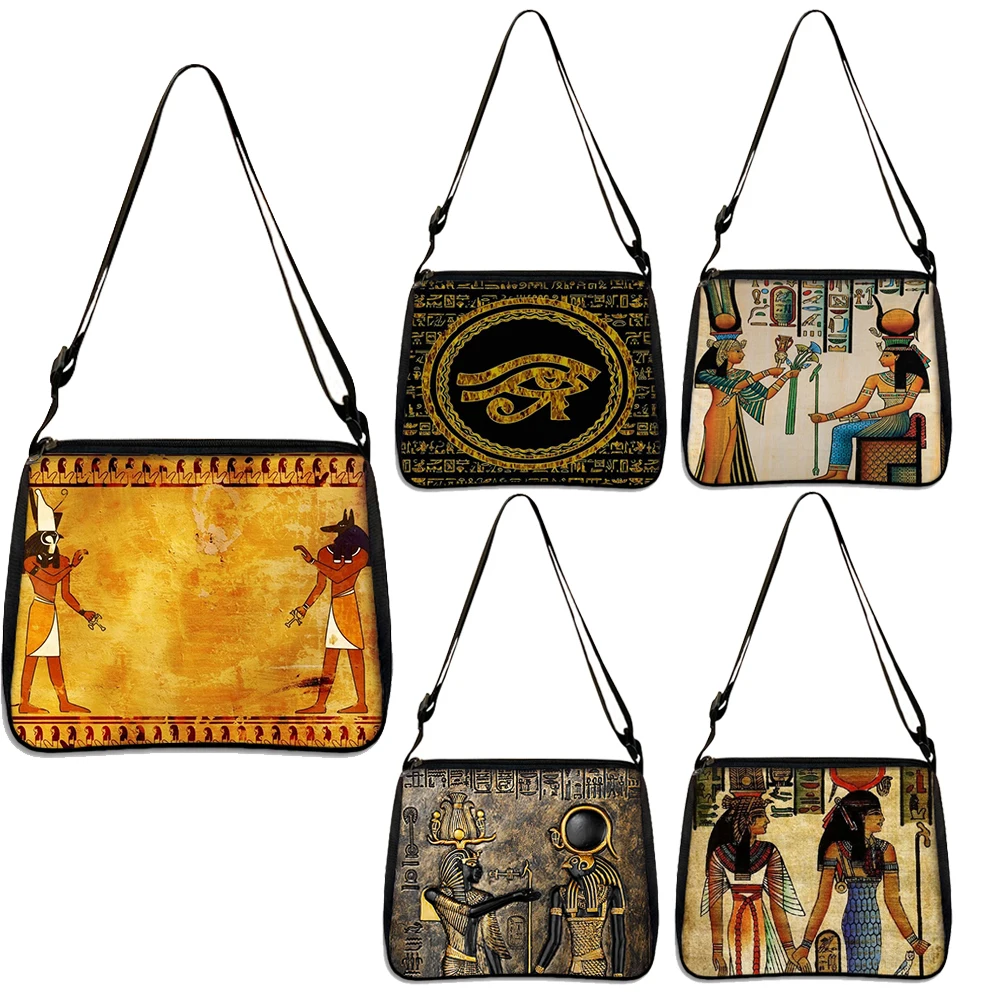 Ancient Egyptian Art Print Handbags Egypt Pharaoh Women Canvas Crossbody Bag Horus Anubis Ladies Underarm Bags Gift