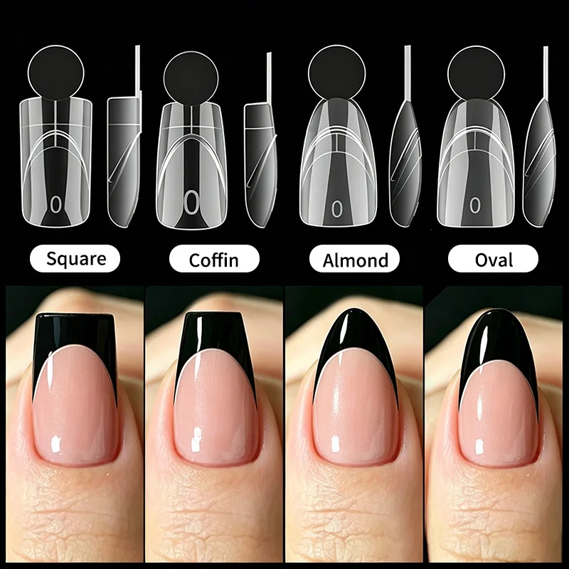 140 Stück Full-Cover-Press-On-Nagelspitzen mit innerer Bogenlinie, Mandel-, Quadrat-, Sarg- und Ovalform, französische Kunstnägel für Nagelverlängerung