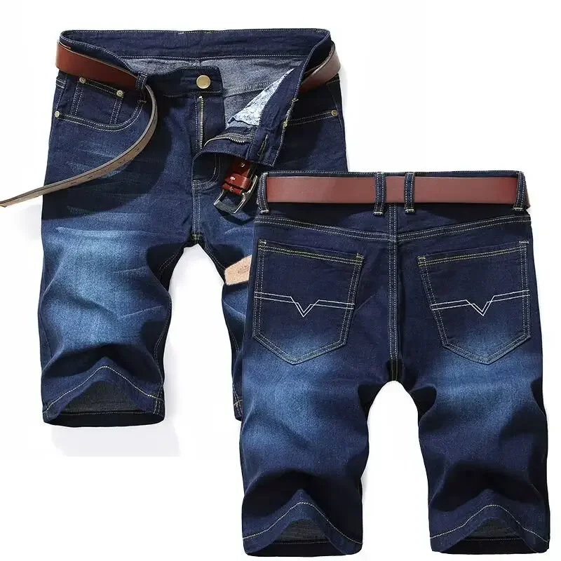Pantalones cortos vaqueros informales elásticos sueltos para hombre, pantalones de verano de talla grande de 5 pulgadas, ropa de talla grande, pantalones vaqueros cómodos y transpirables para hombre