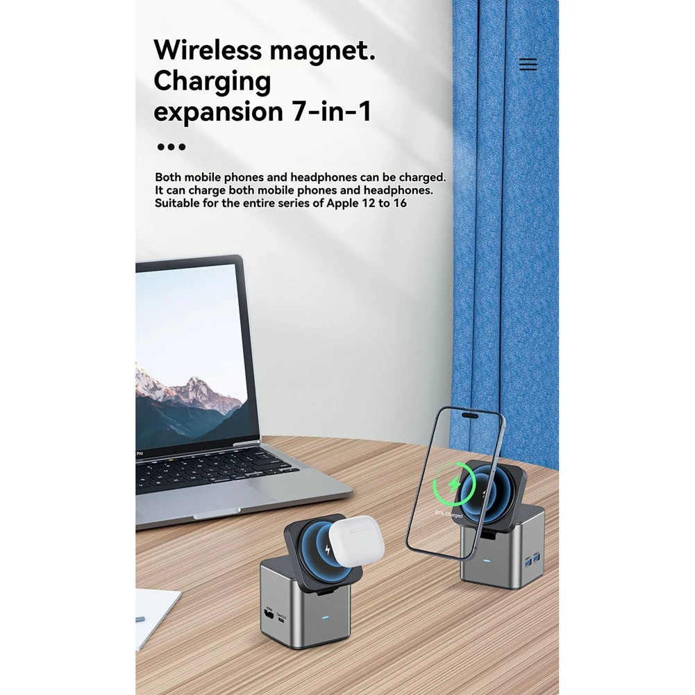 Can buy 7 in 1 Type-C Docking Station Magnetic 15W Wireless Charger Stand USB-C HUB with USB3.0 USB2.0 HD 4K@30Hz PD100W