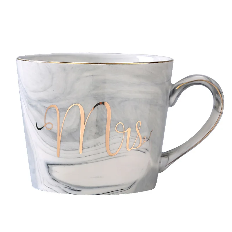 Mr and Mrs Marble Coffee Mug Gold Monogram Ceramic Tea Cups Milk Mugs Creative Wedding Gift Love Couple Cup