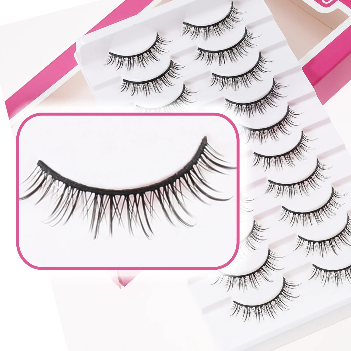 رموش Xuanfeiwu الطبيعية الواقعية المتناثرة ذات الشريط الكامل، رموش صناعية سهلة الاستخدام للمبتدئين، مكياج لتكبير العيون، رموش ذاتية التطعيم