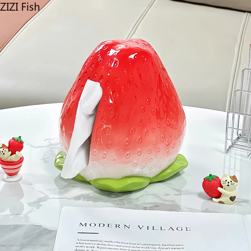 

Red Strawberry Tissue Box Coffee Table Desk Decoration Simulated Strawberry Ceramic Tissue Box Bedside Table Paper Towel Case