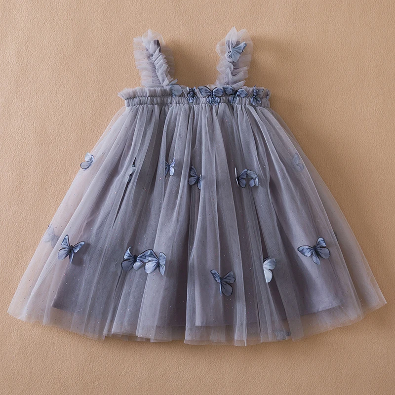 2024 New Summer Dress for Baby Girl Butterfly Tulle Tutu Princess Dress Kids Birthday Party Strap Dress for 1-5Y Toddler Clothes