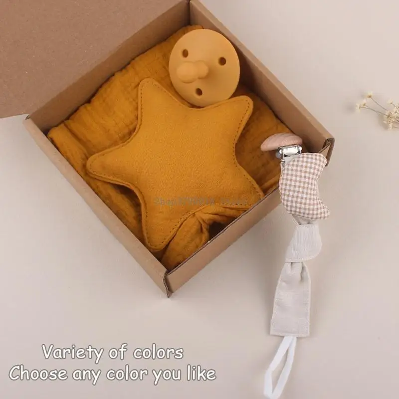 3pcs/set Baby Pacifier Wooden Clips Cotton Soothing Towel for Infant Newborn Nipple Dummy Holder Shower Birthdays Christmas