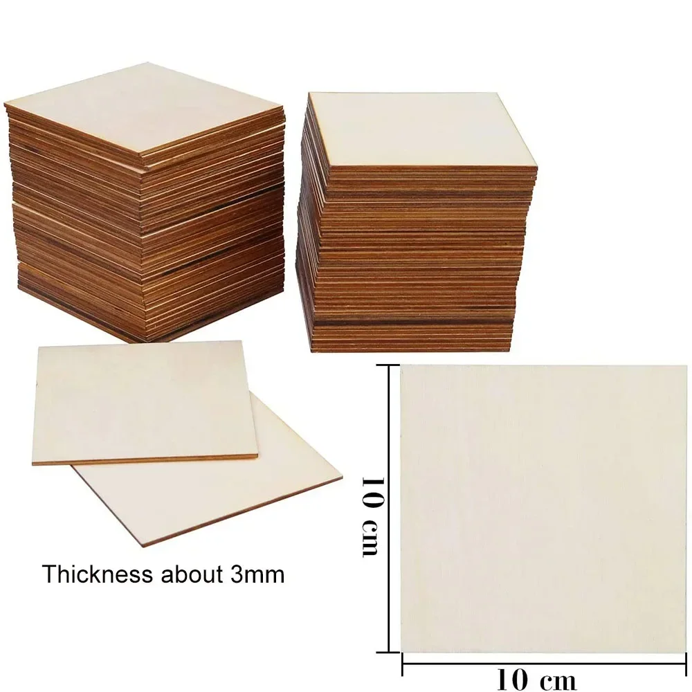 2Pcs 10cmx10cm Unfinished Wood Pieces Square Blank Wood Natural Slices Wooden Squares Cutouts For DIY Crafts Coasters Home Decor