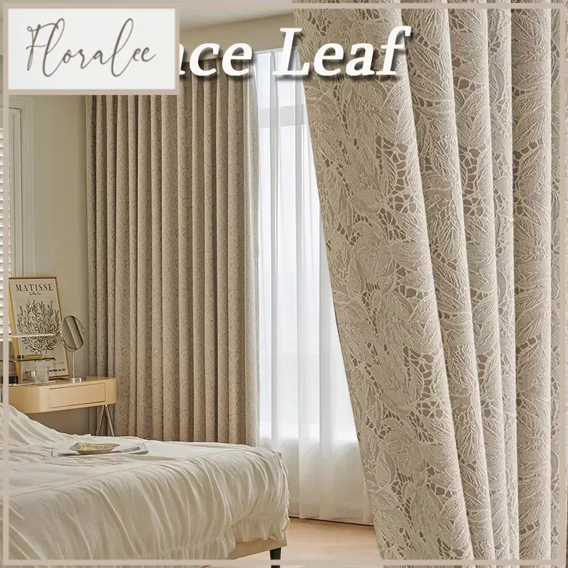 

Lace Leaf Jacquard Design Curtains, 80% Blackout Curtains for Living Room Bedroom Darkening Thermal Insulated Window Curtains