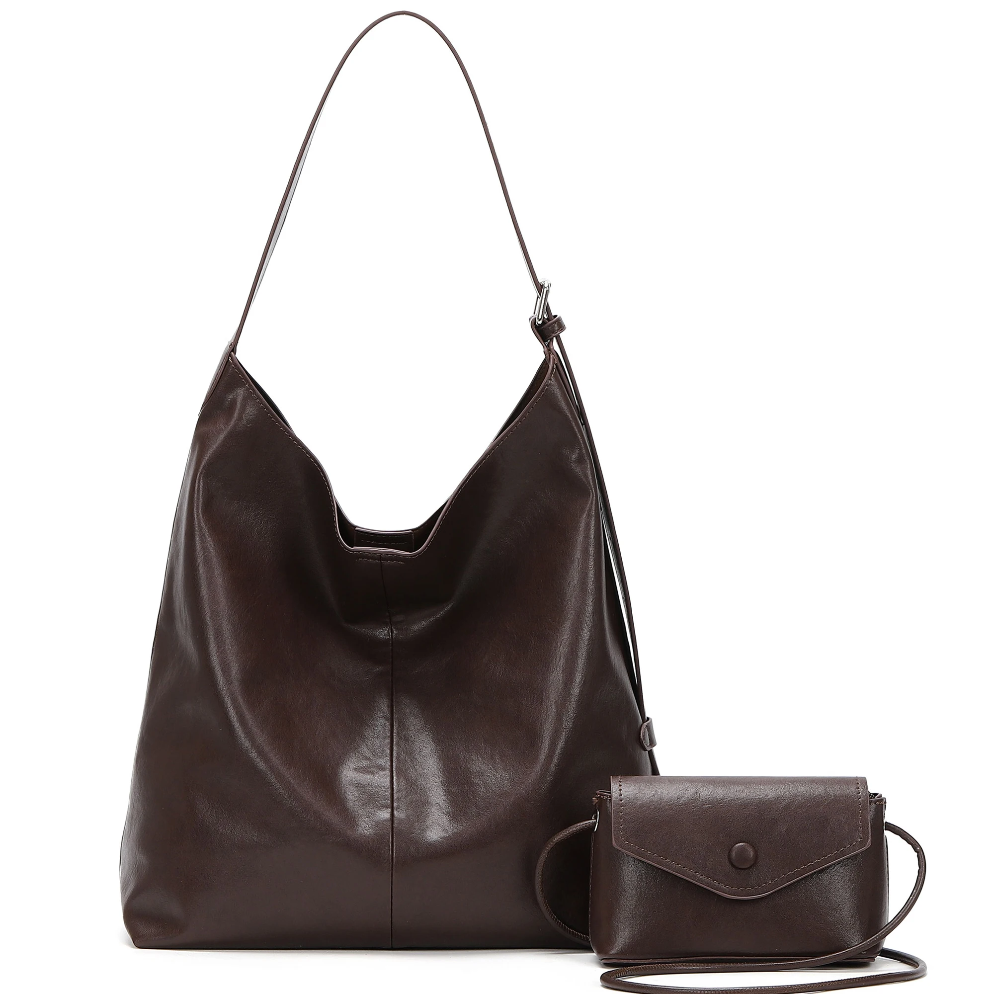 حقائب كتف للنساء محفظة كبيرة لينة مترهل حقيبة يد عادية العمل السيدات مقبض علوي حقيبة 2 قطعة حزام قابل للتعديل #1