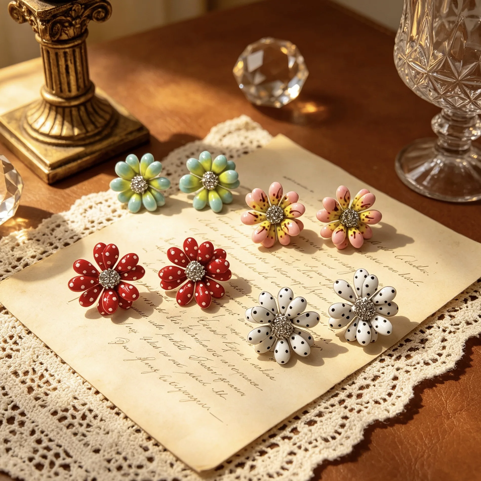 Multicolor Optional Enamel Daisy Stud Earrings Vintage Polka Dot Flower Earrings For Women Fashion Trendy Daily Jewelry Gift