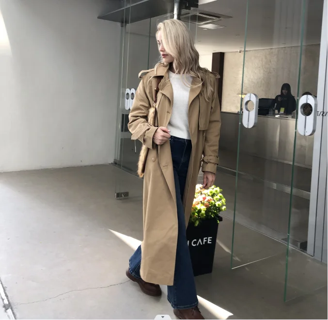 2024 Fall / Autumn New Design Women Stylish Cotton Long Trench Coat Female Windbreaker