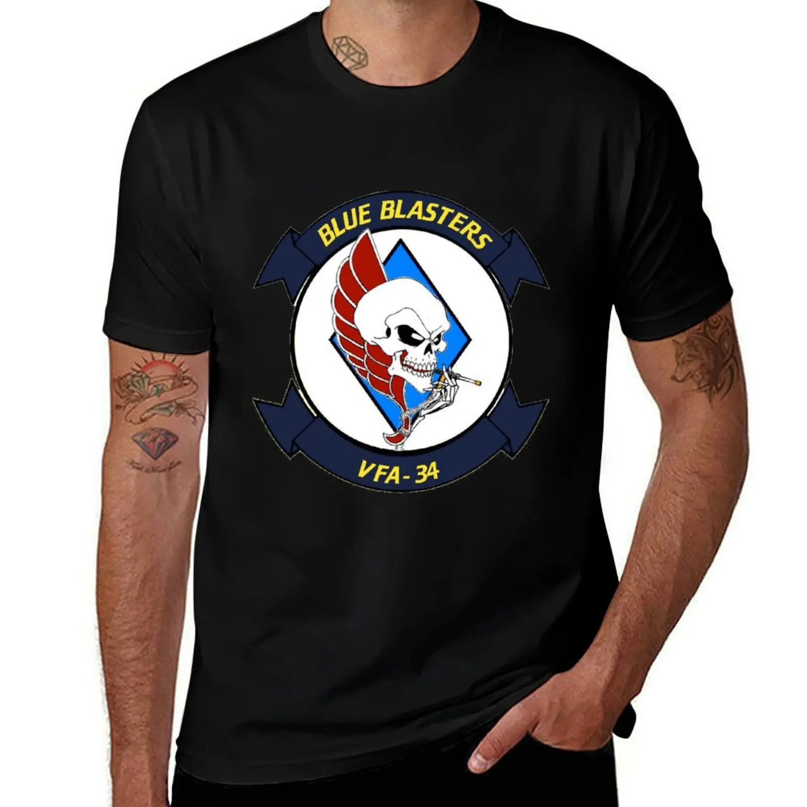 VFA-34 Blue Blasters Patch T-Shirt Big Size Crew Neck T-Shirt