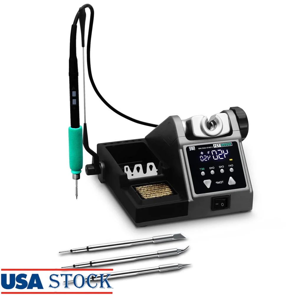 Digital Soldering Iron Station 120w Fast Heat 716℉ 245 Iron Tip Memory Storage Sleep Mode Copper Brush Cleaning Quick Change