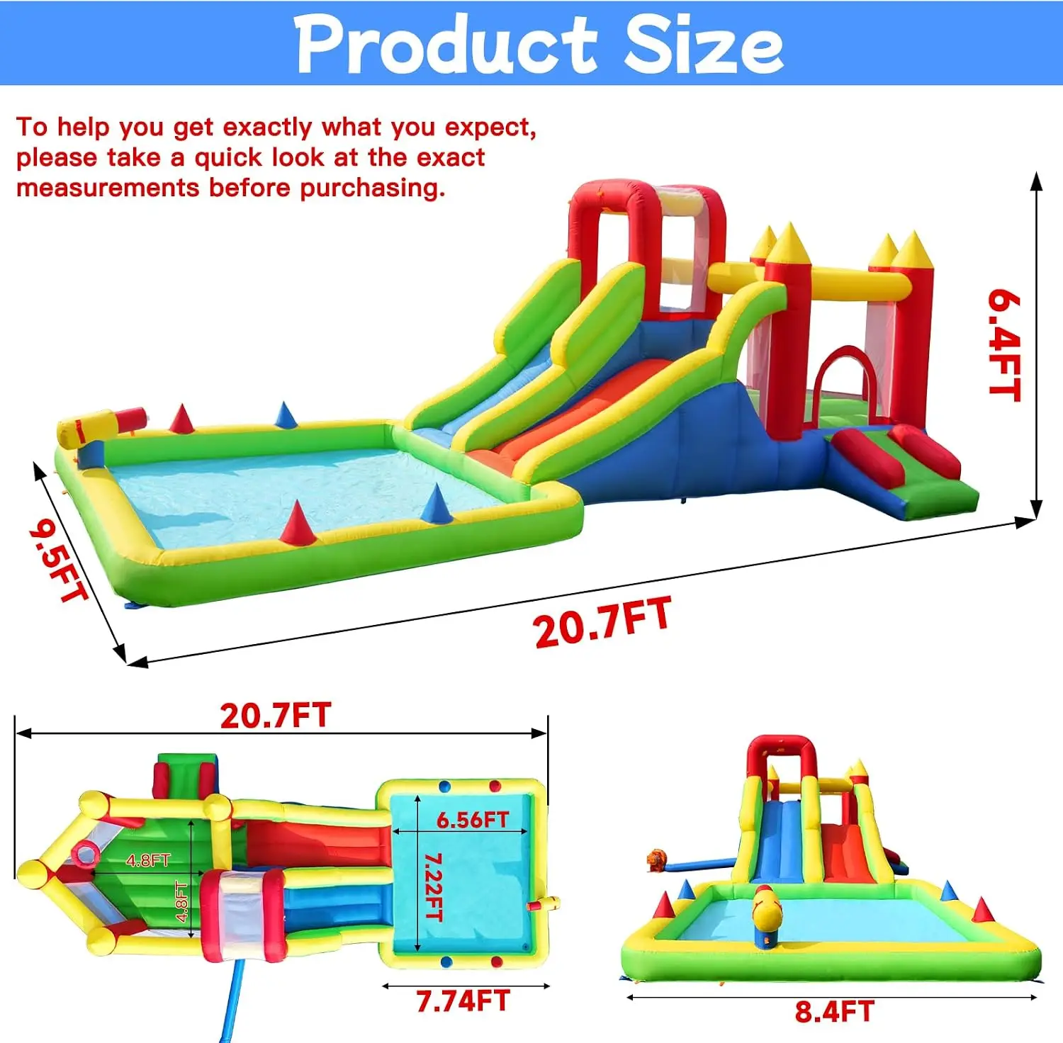 Umbalir Inflatable Water Park Bounce House with Wet Water Slide & Dry Ramp | Combines 3 Slides,Bouncer, Climbing Wall,Top Sprink