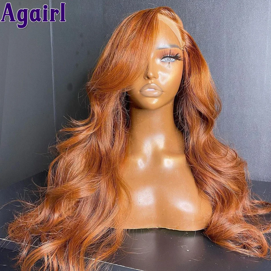 Mix Ginger And Copper Brown 13X6 Lace Front Wigs Body Wave/ Straight Human Hair Wigs Ombre Orange Transparent Lace Frontal Wigs