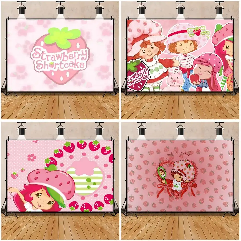 Klassischer Anime S-Strawberry S-Shortcake Geburtstags-Hintergrund Esszimmer Fotografie-Hintergründe Party-Banner Hintergrundstoff Fotostudio