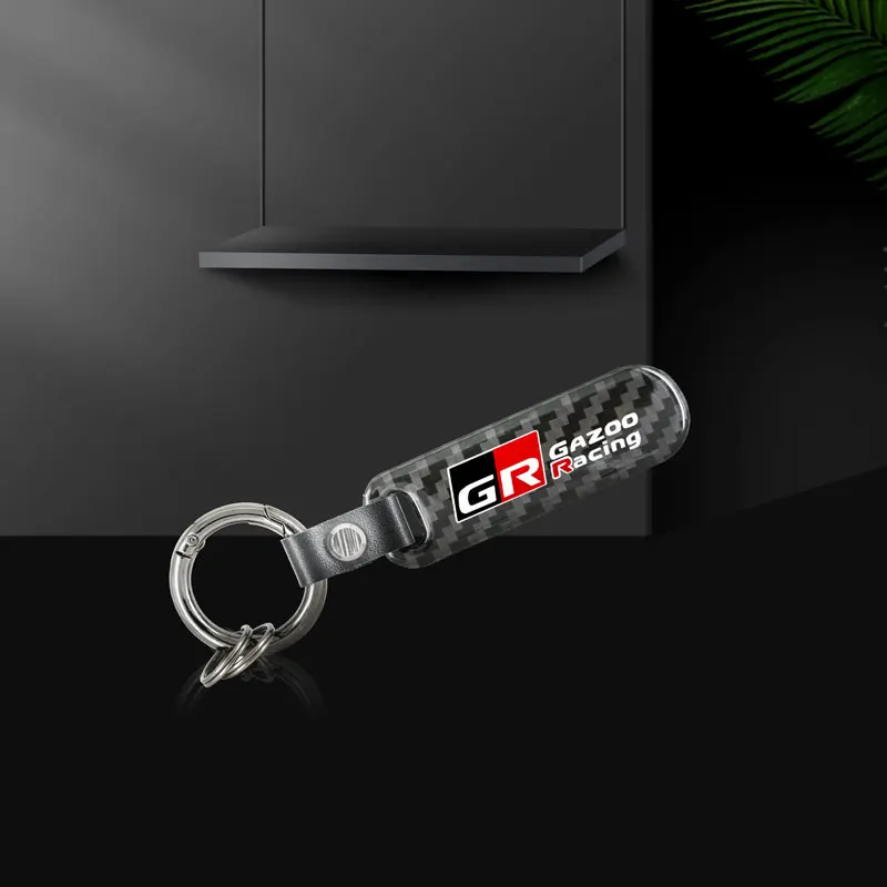 High Quality Carbon Fiber Car Keychain Key Rings Holder For Toyota GR Sport Gazoo Racing Rav4 Corolla Prius Yaris Accessories