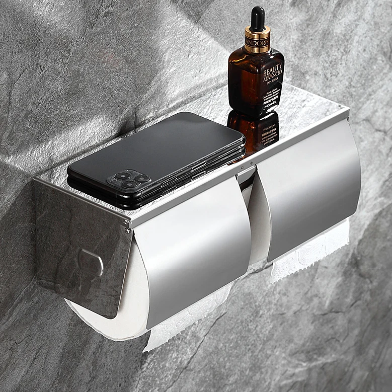 

SUS304 Wall-Mounted Modern Design Bathroom Accessory Set Includes Paper Towel and Toilet Tissue Holder with Mobile Phone Shelf