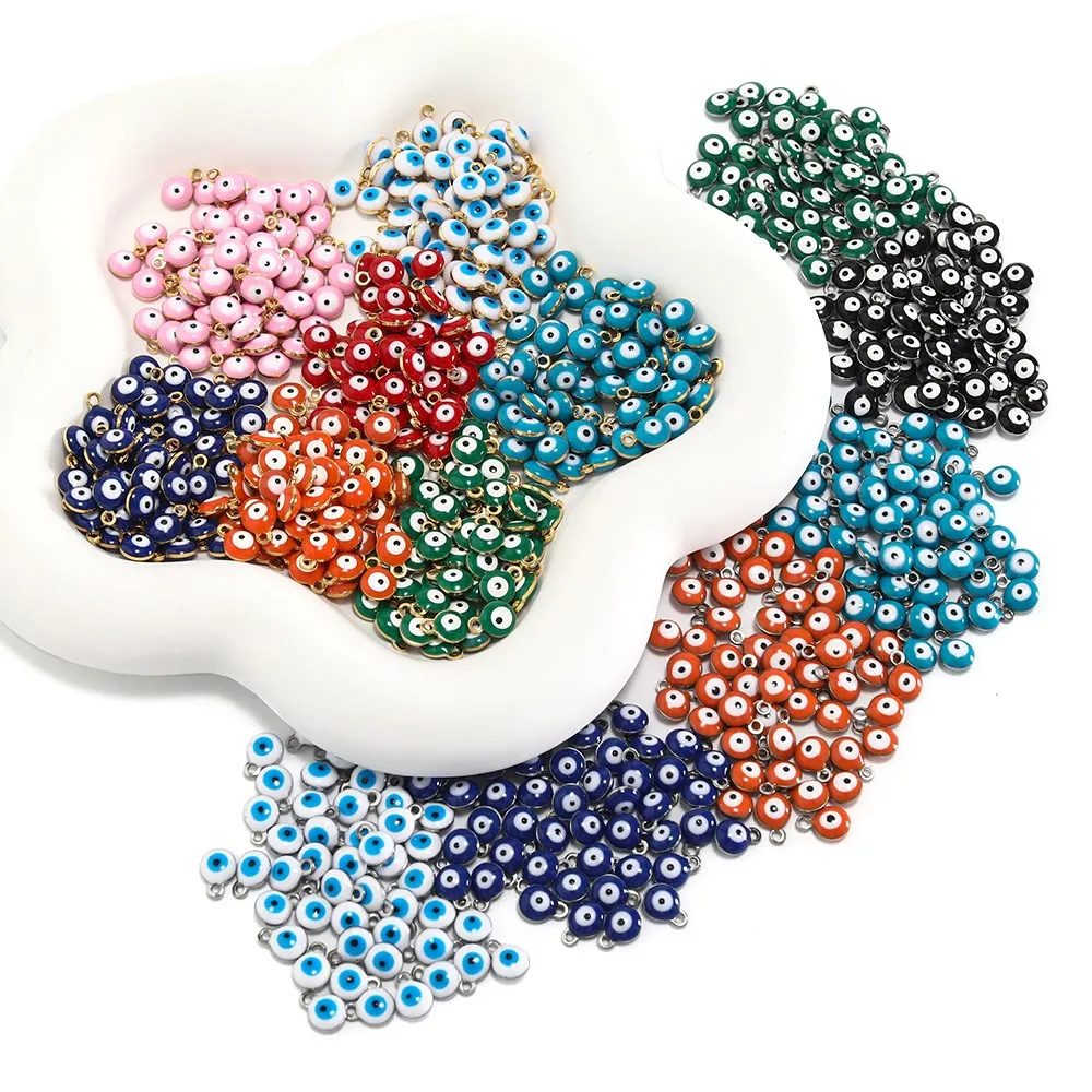10/30/50pcs 6mm Enamel Evil Eye Beads Charm Stainless Steel DIY Craft  Charms Pendants for Jewelry Making DIY Bracelet Necklace