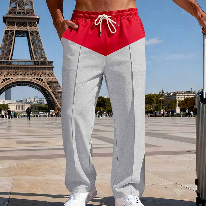 الربيع والخريف الرجال فضفاض عصري عارضة اللون المتناقضة التنقل شارع العليا الهيب هوب السراويل المستقيمة