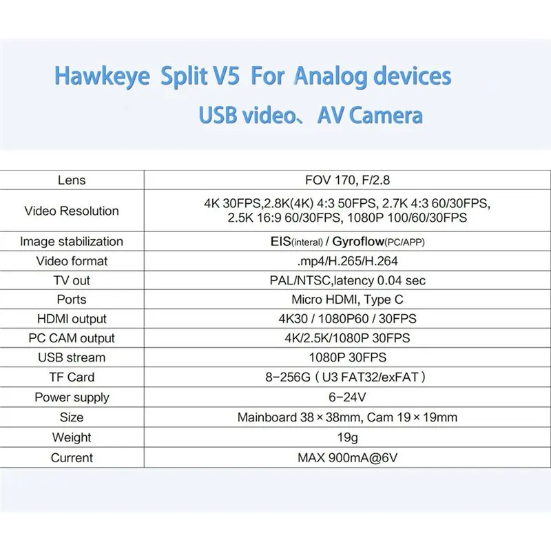 N91R-V5 4K 30FPS DVR Camera With -Compatible AV Output,Sony Sensor,UVC EIS,Gyroflow Support For HD And Analog FPV Devices