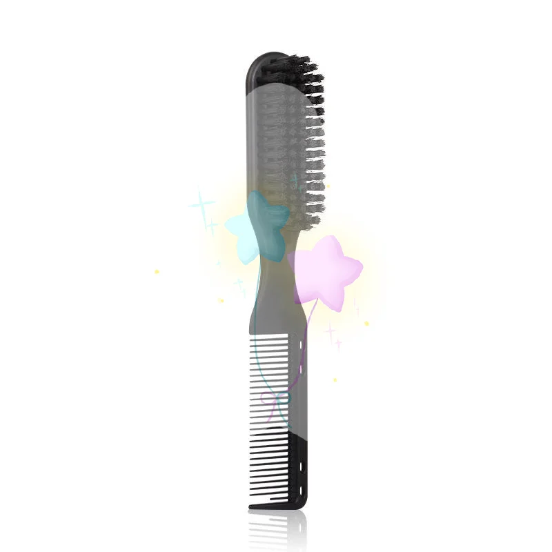 1Pcs 2 in 1 Hair Beard Brush Soft Nylon Bristles Built-in Comb Lightweight Black Styling Tool for Men Outdoor Travel