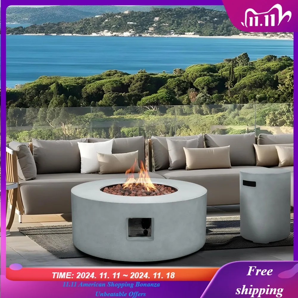

Propane Fire Pit,Round Outdoor Firepit Table Set w Tank Cover,2-Piece 50,000 BTU Concrete Fire Pit Coffee Table