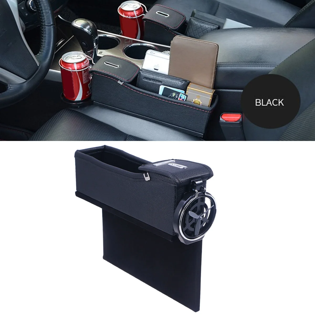 حافظة مقعد السيارة، حامل متعدد الوظائف للهاتف، ورق المال، أسود يمين، سهل التركيب، صندوق تخزين السيارة لمعظم الفجوات