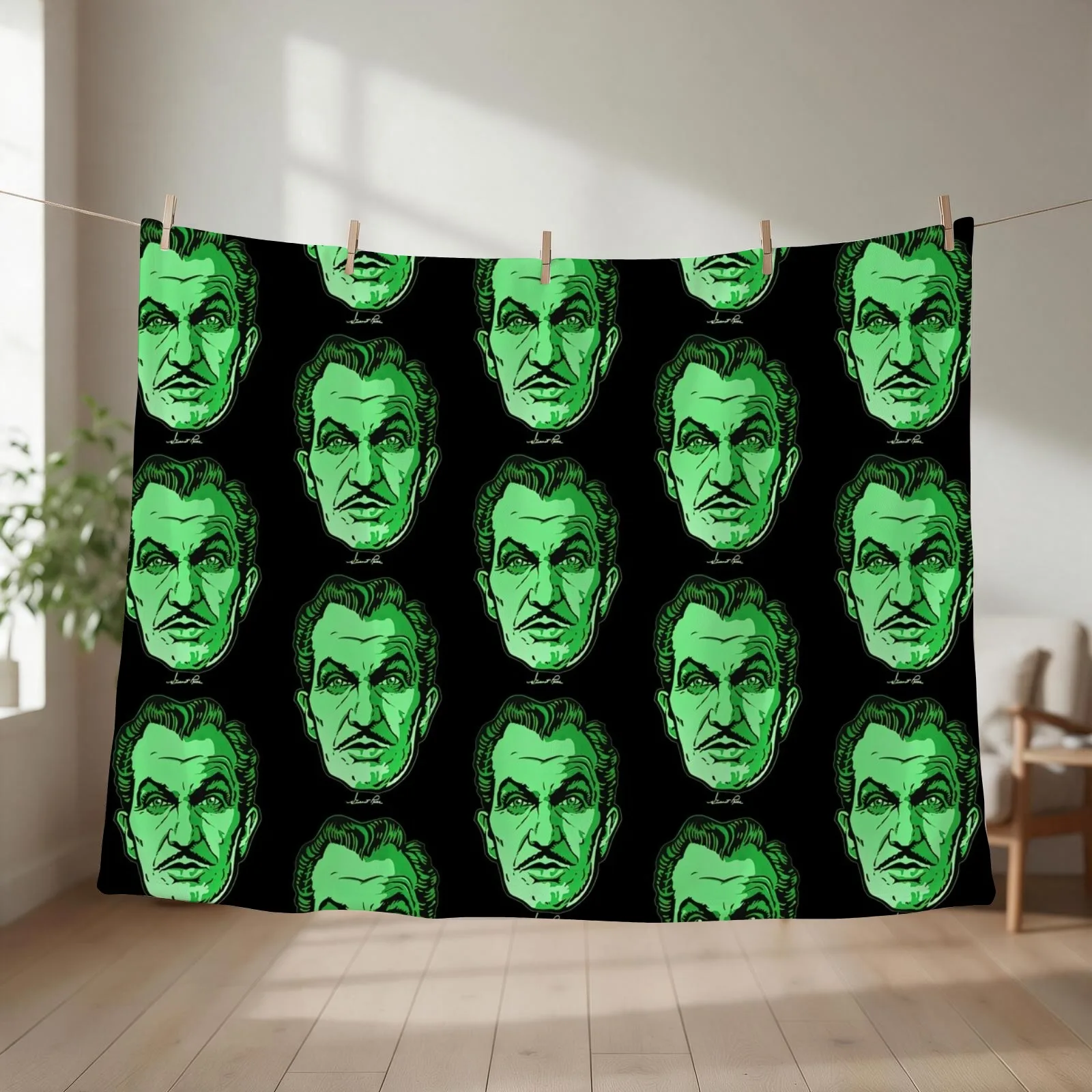 art Vincent Price green Throw Blanket couch cozy soft plush fuzzy picnic outdoor blanket
