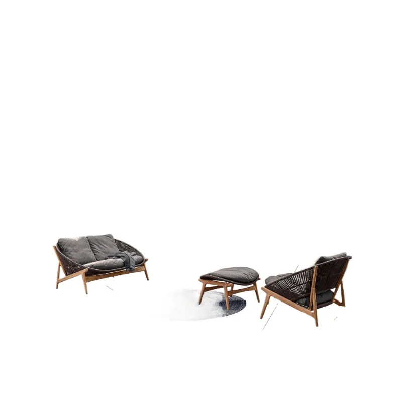 

Outdoor rattan sofa terrace coffee table combination, leisure courtyard villa waterproof teak lazy chair