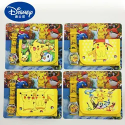 Kawaii Pokemon Wallet Set Anime Kids Pikachu Figure Zero Wallet Watch Glasses Set Zipper Storage Bag Coin Card Bag Boys Toy Gift